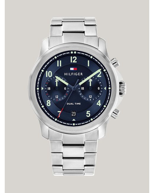 Tommy Hilfiger Blue Navy Dial Dual Time Stainless Steel Watch for men