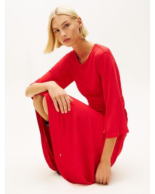 Tommy Hilfiger Festive Crepe Slim Gathered Midi Dress