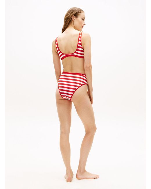 Tommy Hilfiger Red Stripe Ribbed High Rise Cheeky Bikini Bottoms