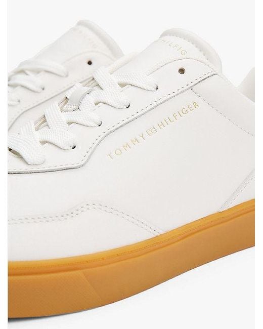 Tommy Hilfiger Leren Sneaker Met Cupsole En Logo in het White
