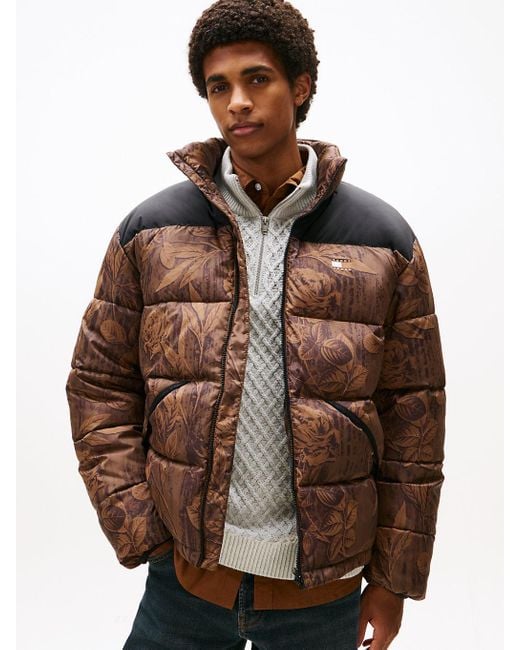Tommy Hilfiger Brown Floral Ripstop Relaxed Puffer Jacket for men