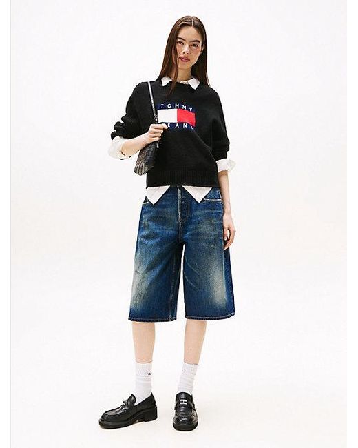 Tommy Hilfiger Relaxed Fit Gemêleerde Trui Met Tommy-Vlag in het Black