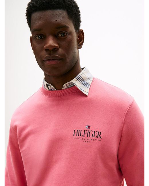 Tommy Hilfiger Red Logo Crew Neck Sweatshirt for men