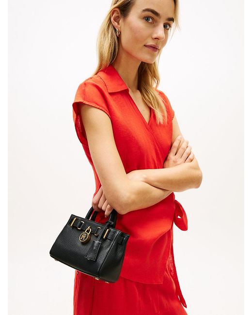 Tommy Hilfiger Black The American Icon Leather Tote Bag