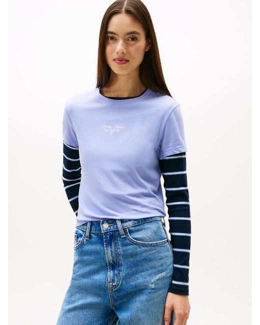 T-Shirt Ajusté En Jersey À Logo Tommy Hilfiger en coloris Blue