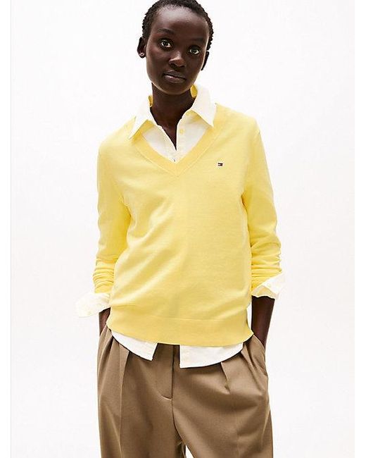 Tommy Hilfiger Jersey Trui Met V-hals in het Yellow