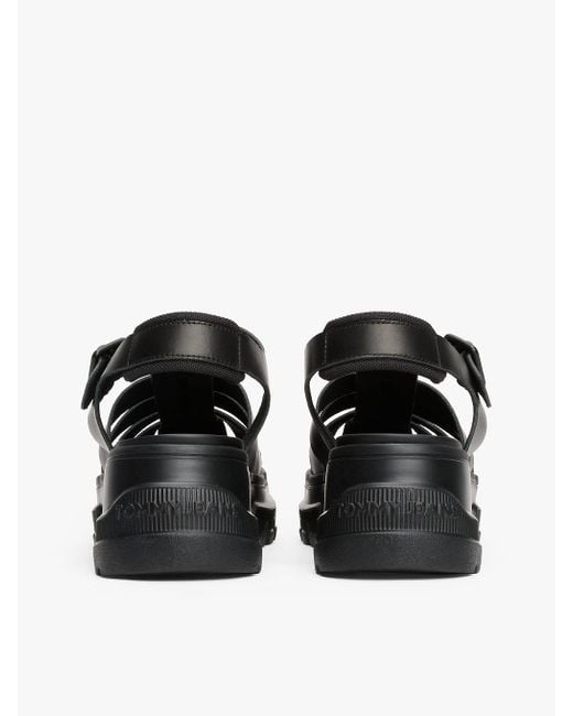Tommy Hilfiger Black Leather Chunky Cleat Fisherman Sandals