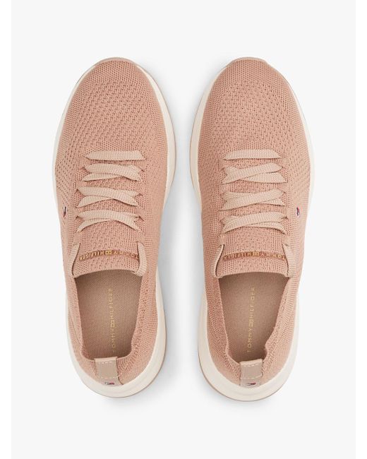 Tommy Hilfiger Pink Flag Embroidery Knit Trainers