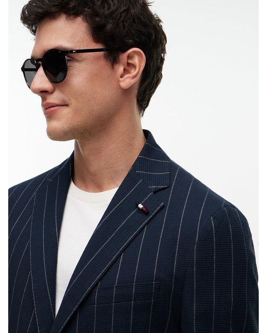Tommy Hilfiger Blue Th Flex Pinstripe Regular Fit Seersucker Blazer for men