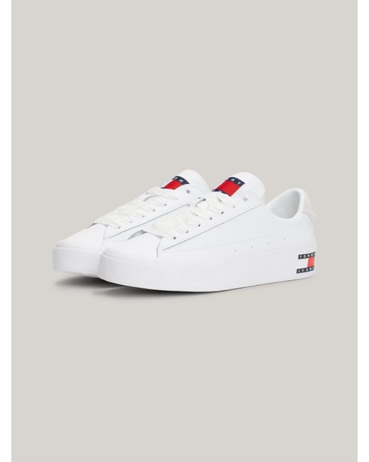 Tommy Hilfiger White Essential Flatform Leather Trainers