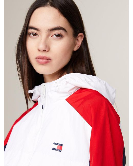 Tommy Hilfiger White Colour-blocked Hooded Chicago Windbreaker