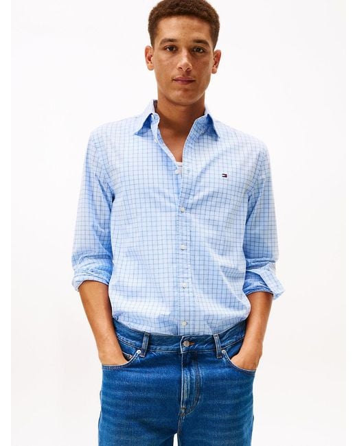 Tommy Hilfiger Blue Tattersall Poplin Regular Long Sleeve Shirts for men
