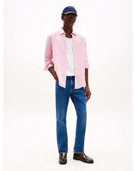 Tommy Hilfiger Regular Fit Overhemd Van Pigment-dyed Linnen in het Pink voor heren
