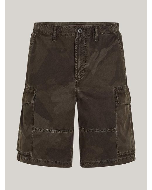 Tommy Hilfiger Black Print Relaxed Fit Cargo Shorts for men