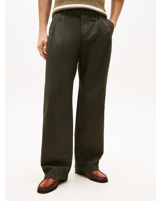 Tommy Hilfiger Green Lightweight Paper Touch Pleated Loose Trousers for men