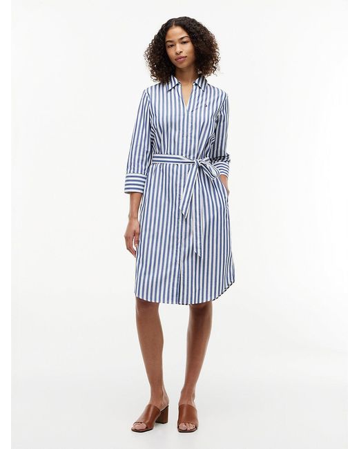 Tommy Hilfiger Blue Belted Relaxed Midi Shirt Dress