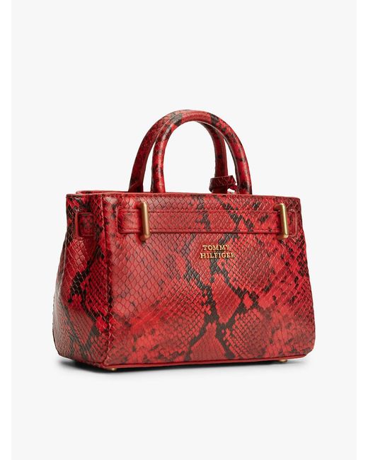 Tommy Hilfiger Red The American Icon Snake Print Leather Tote Bag
