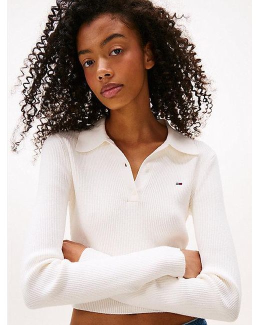 Jersey Con Cuello De Polo Y Corte Slim Tommy Hilfiger de color White