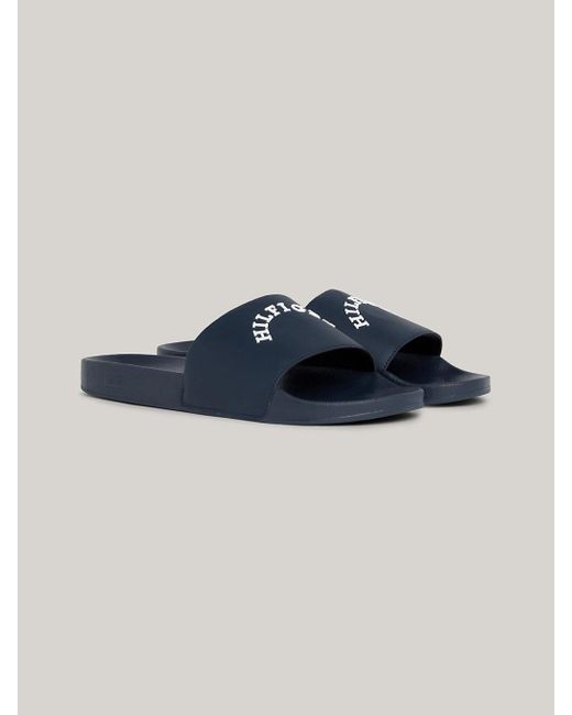 Tommy Hilfiger Blue Hilfiger Monotype Curved Logo Pool Slides for men
