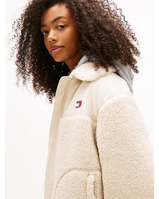 Tommy Hilfiger Natural Tommy Badge Teddy Fleece Collared Jacket