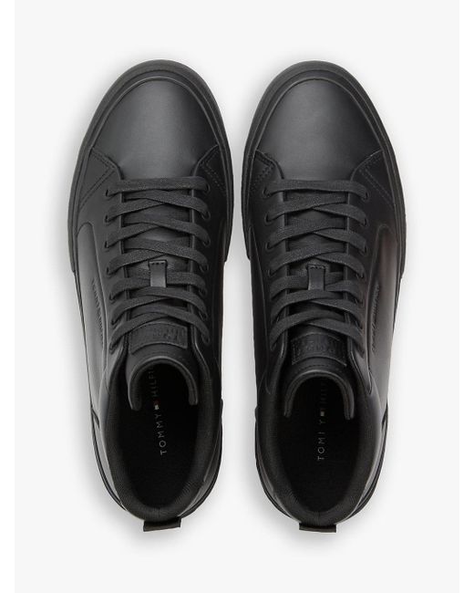 Tommy Hilfiger Black Leather Serrated Mid-Top Trainers for men