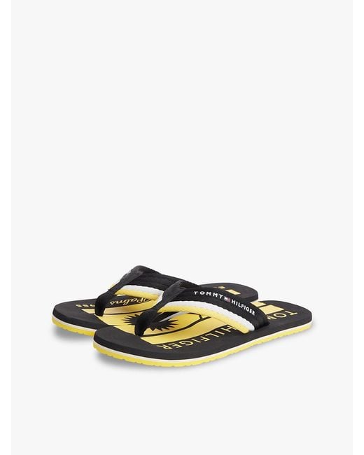 Tommy Hilfiger Black Stripe Webbing Strap Flip-Flops for men