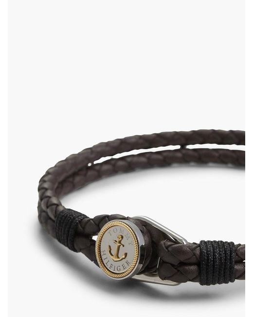 Tommy Hilfiger White Plated Nautical Charm Leather Bracelet for men