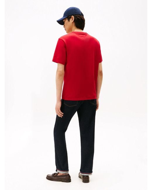 T-Shirt Con Scollatura A V E Bandierina di Tommy Hilfiger in Red da Uomo