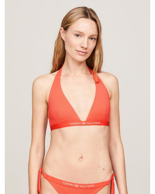 Haut de bikini triangle fixe logo ton sur ton Tommy Hilfiger en coloris Orange