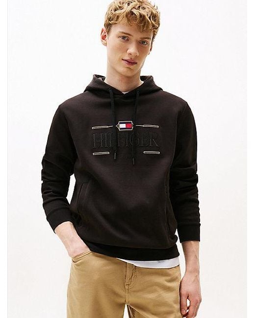 Tommy Hilfiger Hoodie Met Ton-Sur-Ton Geborduurd Logo in het Black voor heren
