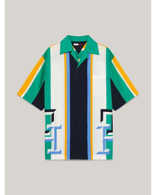Tommy Hilfiger Blue Th Monogram Colour-blocked Cuban Collar Classic Shirt for men