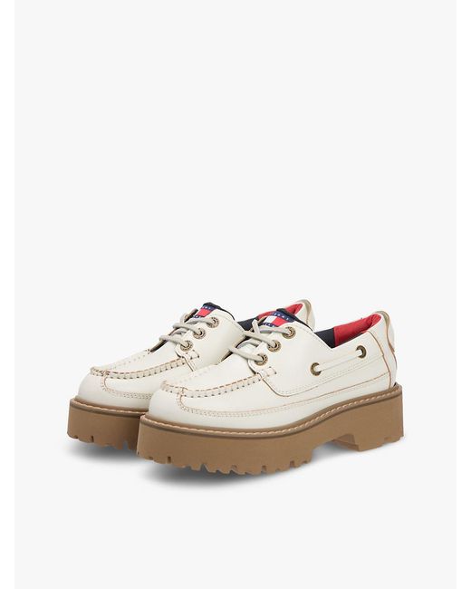 Tommy Hilfiger White Archive Leather Chunky Cleat Boat Shoes