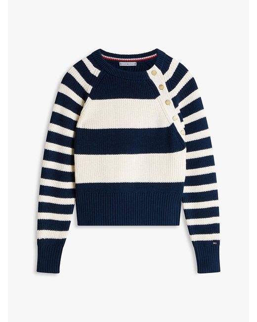 Tommy Hilfiger Blue Tone Button Crew Neck Jumper
