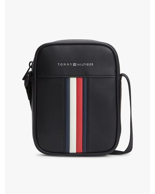 Tommy Hilfiger Black Signature Tape Crossbody Reporter Bag for men