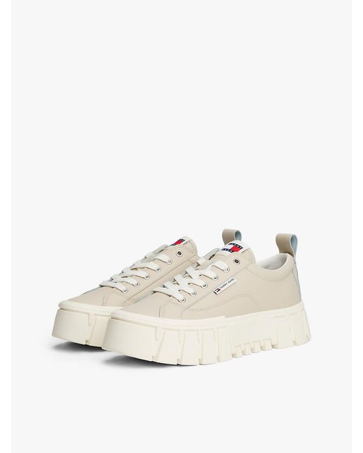 Tommy Hilfiger Natural Cleat Platform Trainers With Leather