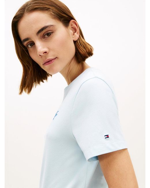 Tommy Hilfiger Blue Logo Embroidery Jersey Crew Neck T-Shirt