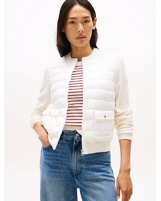 Tommy Hilfiger Licht Gewatteerd Jack Met Gebreide Mouwen in het White