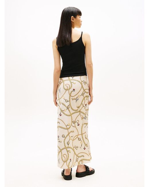 Tommy Hilfiger Metallic Chain Print Slim Maxi Skirt