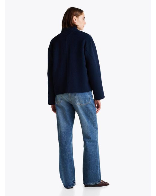 Tommy Hilfiger Blue Wool Blend Baseball Collar Jacket