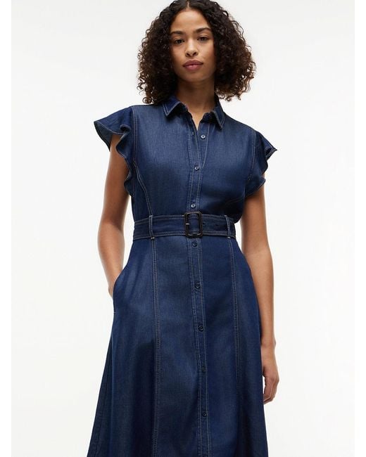 Tommy Hilfiger Blue Denim Fit And Flare Midi Dress