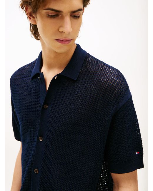 Chemise À Manches Courtes En Maille Ajourée Tommy Hilfiger pour homme en coloris Black
