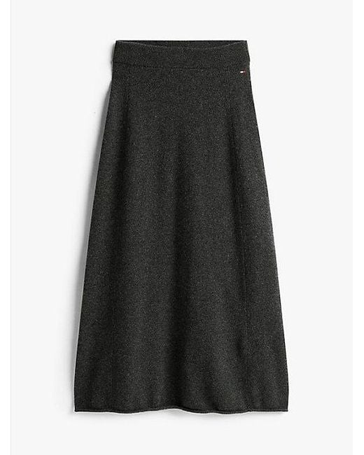 Tommy Hilfiger A-Line Midi-Rok Van Zachte Wol in het Black