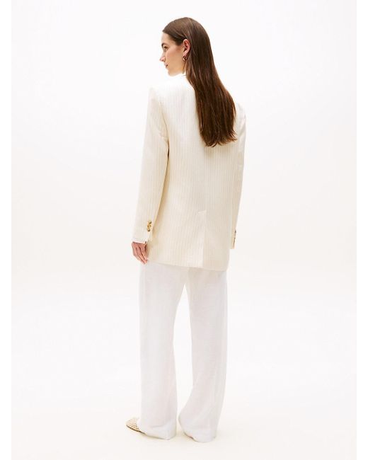 Blazer Relaxed Fit Con Motivo Gessato di Tommy Hilfiger in White
