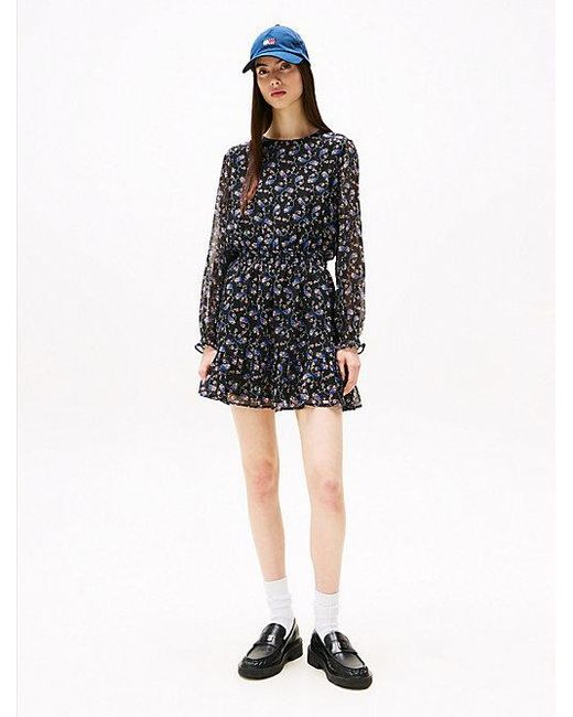 Tommy Hilfiger Chiffon Mini-Jurk Met Bloemenprint in het Black