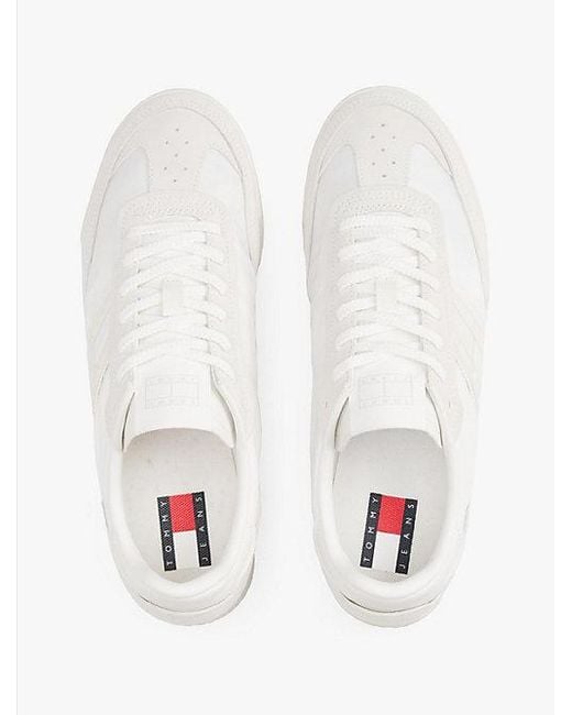 Tommy Hilfiger Retro Leren Sneaker Met Gemengde Texturen in het Natural voor heren