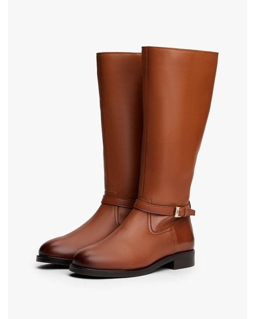 Bottes Cavalières En Cuir À Monogramme Th Tommy Hilfiger en coloris Brown