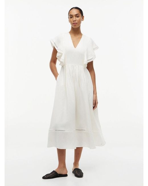 Tommy Hilfiger White Linen Blend Frill Sleeve Midi Dress