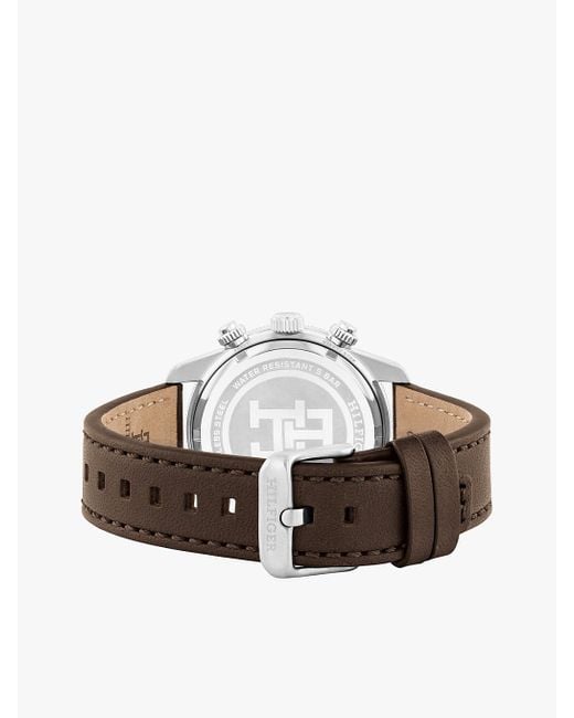Tommy Hilfiger Blue Brown Leather Strap Chronograph Watch for men