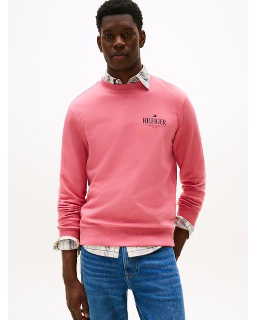 Tommy Hilfiger Red Logo Crew Neck Sweatshirt for men