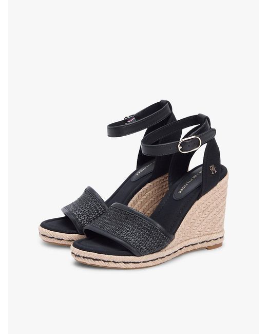 Tommy Hilfiger Black Raffia Strap High Wedge Espadrilles
